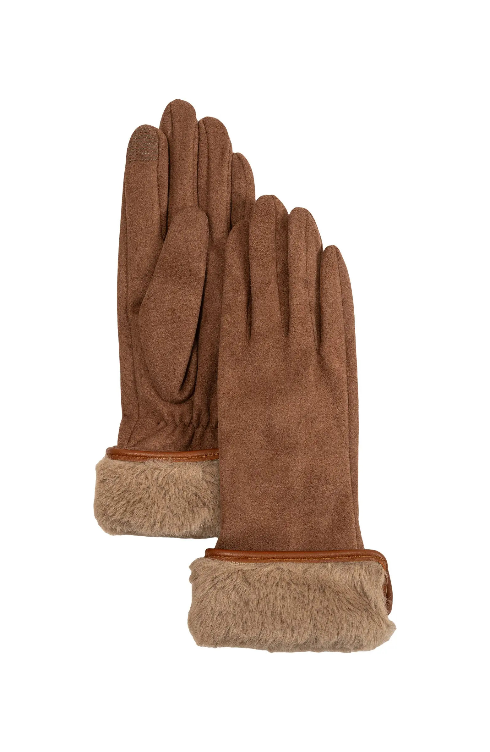 Echo Stretch Suede Fold-Up Faux Fur Cuff Gloves | Nordstrom | Nordstrom