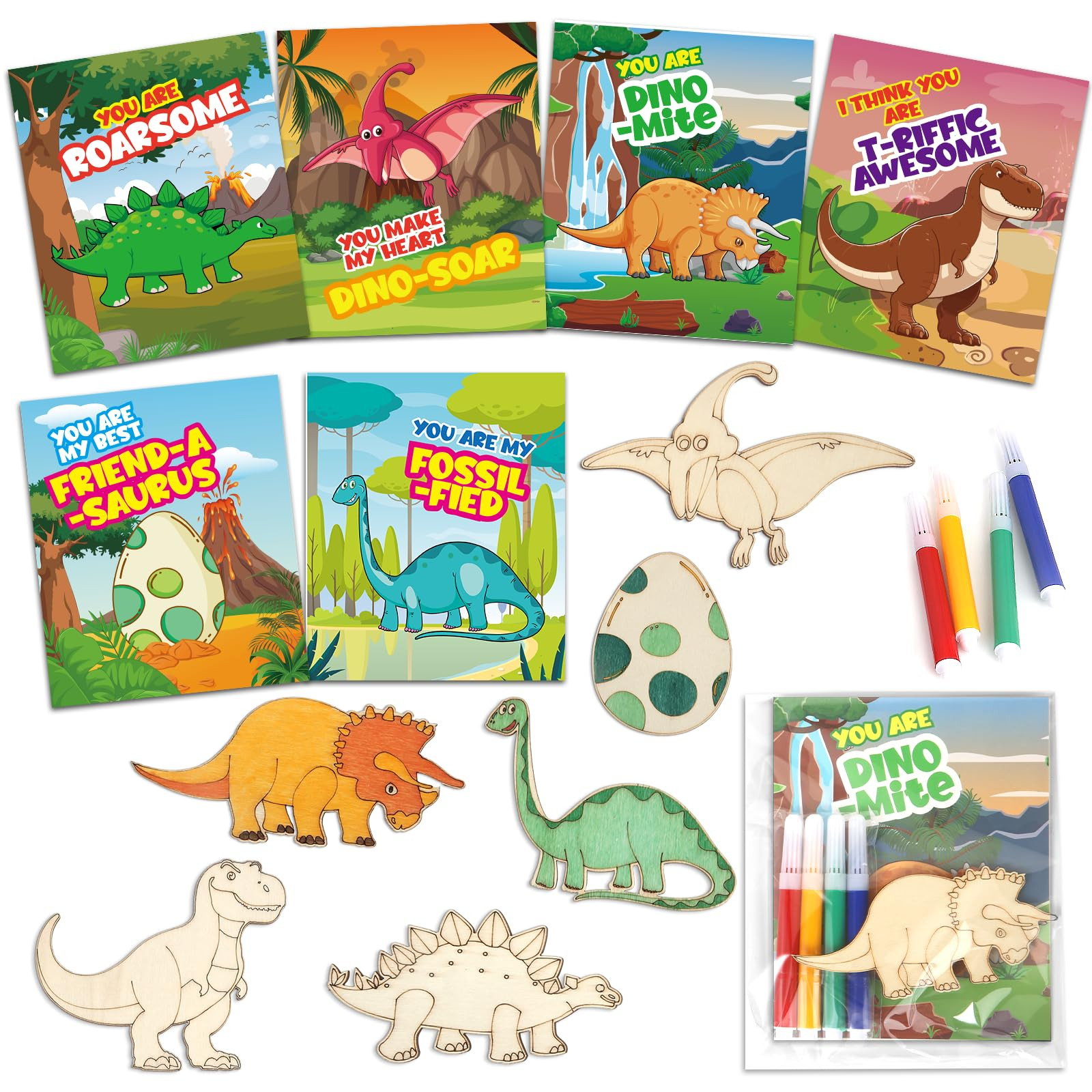 Valentines Day Cards for Kids School, 30 Pack Dinosaur Wooden Painting Crafts Kits, Valentines Da... | Amazon (US)