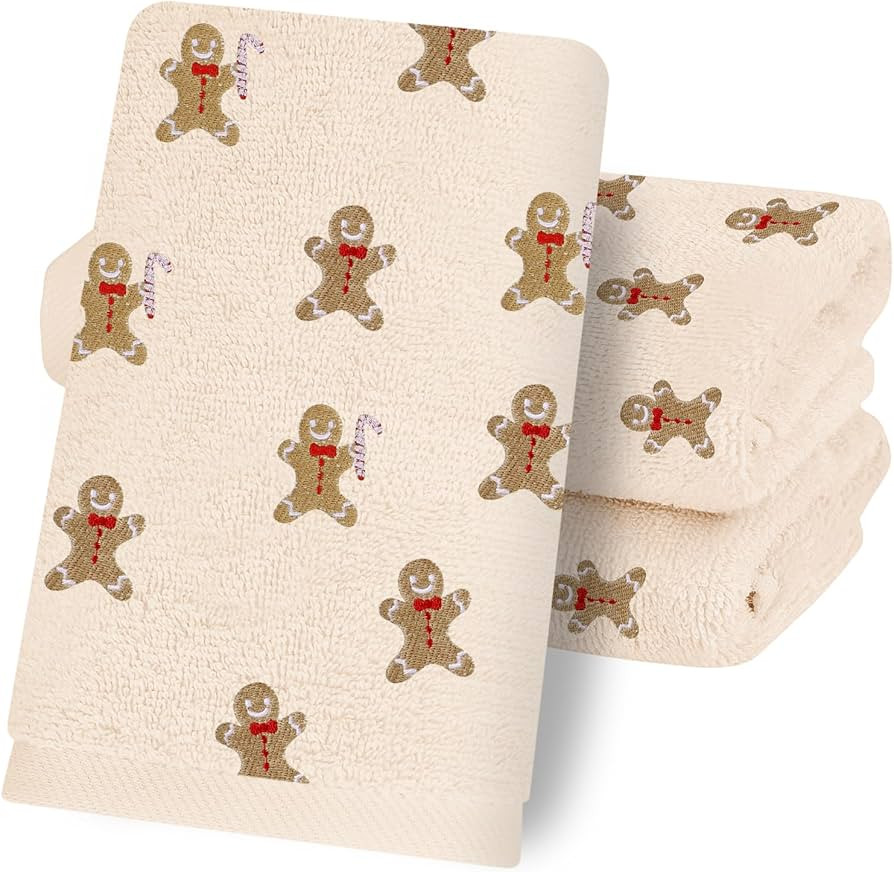 Whaline 3 Pcs Christmas Hand Towels Xmas Gingerbread Man Bath Towel Embroidered Cotton Dish Towel... | Amazon (US)