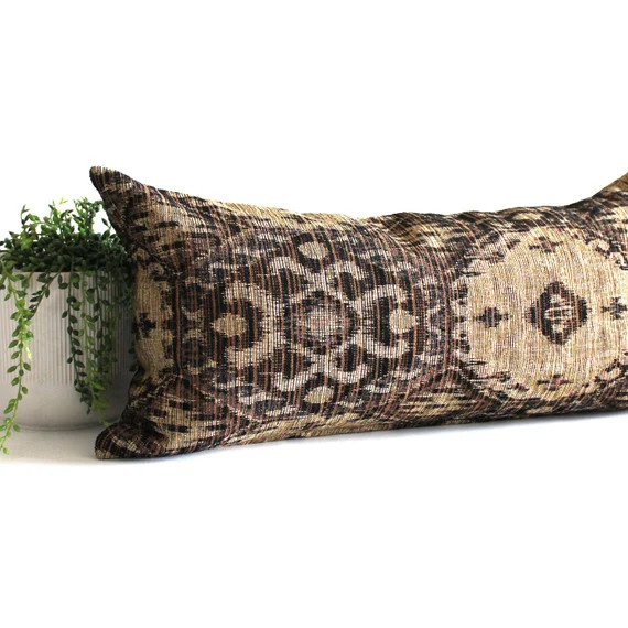 Lumbar Pillow Cover Brown Beige Southwest Upholstery Fabric | Etsy | Etsy (US)