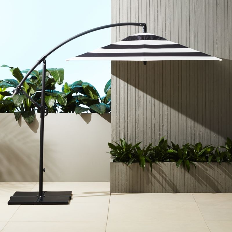 Eclipse Black and White Stripe Outdoor Patio Umbrella with Base + Reviews | CB2 | CB2