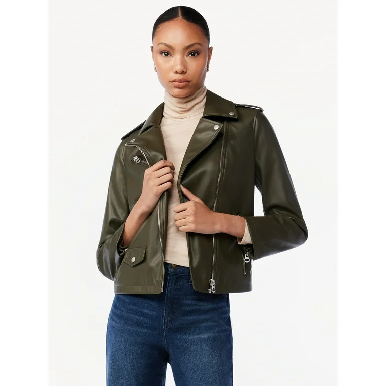 Scoop Women's Faux Leather Moto Jacket - Walmart.com | Walmart (US)