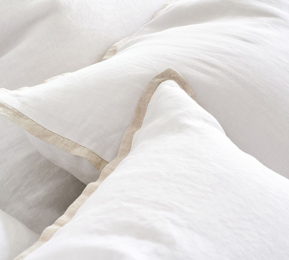 Belgian Flax Linen Contrast Flange Duvet Cover | Pottery Barn (US)