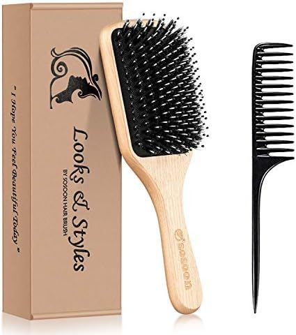 Hair Brush, Sosoon Boar Bristle Paddle Hairbrush for Long Short Thick Thin Curly Straight Wavy Dr... | Amazon (US)