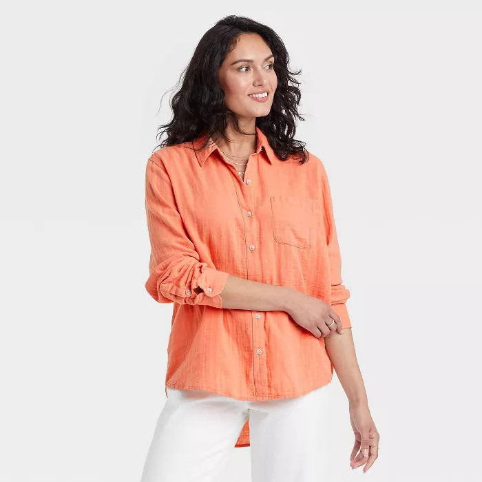 Women's Long Sleeve Relaxed Fit Gauze Button-Down Shirt - Universal Thread™ | Target