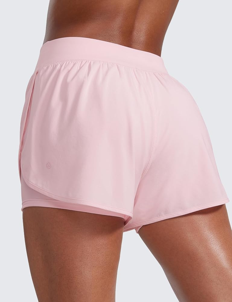 CRZ YOGA 2 in 1 Split Flat Rise Running Shorts for Women 3" - High Waisted Workout Athletic Gym T... | Amazon (US)