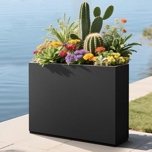 YESUNEED Large Rectangle Planter Metal Black Planter Box with a Drainage Hole and a Removable Divider Indoor Outdoor Porch Pots for Tall Plants, Trees, Flowers 35.43" x 9.06" x 25.59" Black | Amazon (US)