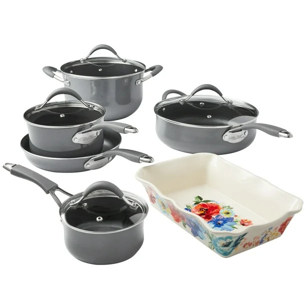 The Pioneer Woman Frontier Speckle Gray Non Stick Aluminum 10-Piece Cookware Set - Walmart.com | Walmart (US)