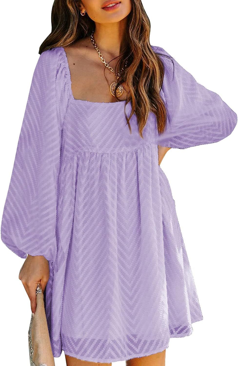 Happy Sailed Women Summer Fall Square Neck Ruffle Hem Flowy Shift Babydoll Mini Dress | Amazon (US)