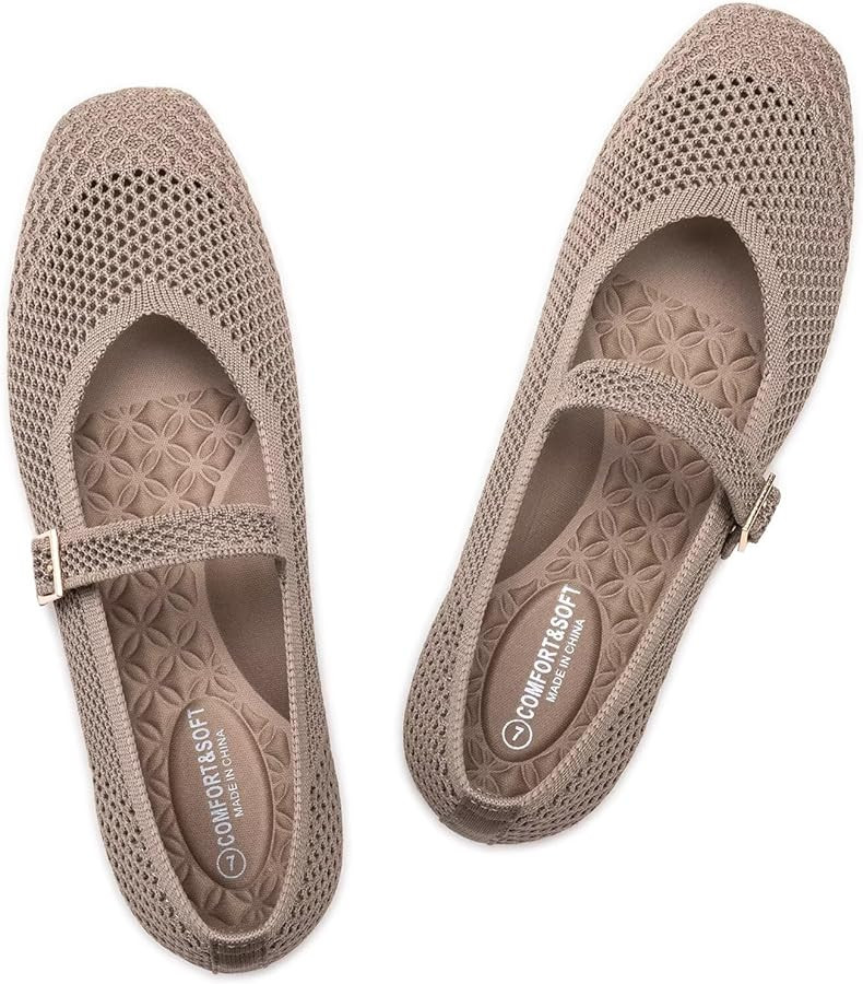 Frank Mully Womens Casual Flat Shoes Square Toe Shoes Knitted Mesh Flat Comfort Work Flat Shoes f... | Amazon (US)