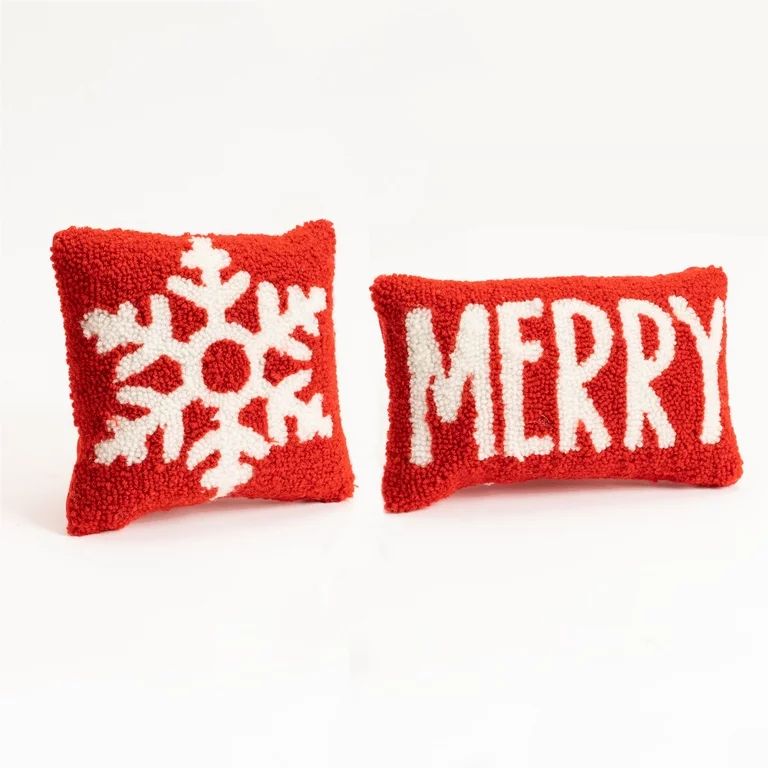 Melrose Set of 2 Red Snowflake and Merry Christmas Throw Pillow | Walmart (US)