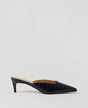Embossed Nip Toe Kitten Heel Mule Pumps | Ann Taylor
