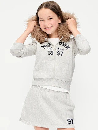 Fitted Faux-Fur Full-Zip Hoodie for Girls | Old Navy (US)