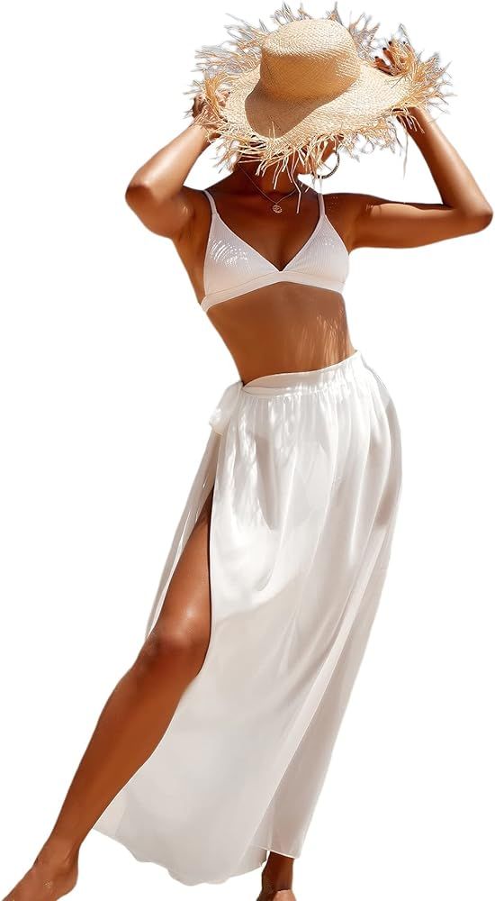 Milumia Women's Chiffon Knot Waist Sheer Swimsuit Cover Up Skirt Long Beach Cover Up | Amazon (US)