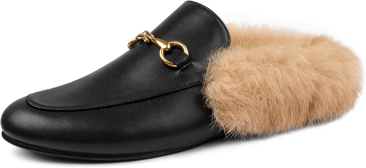Mules for Women, Round Toe Backless Slip On Mule Flats Loafers Backless Faux Fur Slides Mules Sho... | Amazon (US)