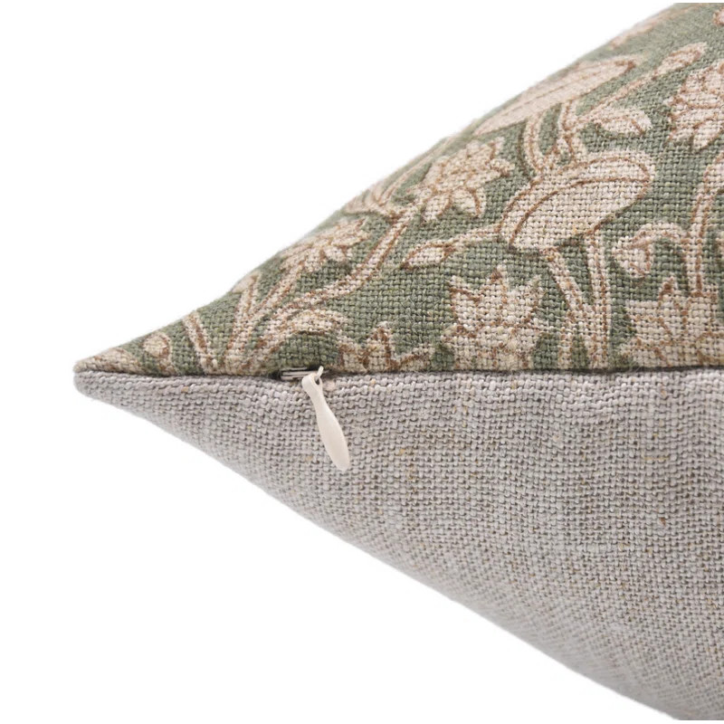 Natural Linen Block Print Pillow Cover Green Boho Decorative Throw Cushion, Zippered Size- 26X26 ... | Wayfair North America
