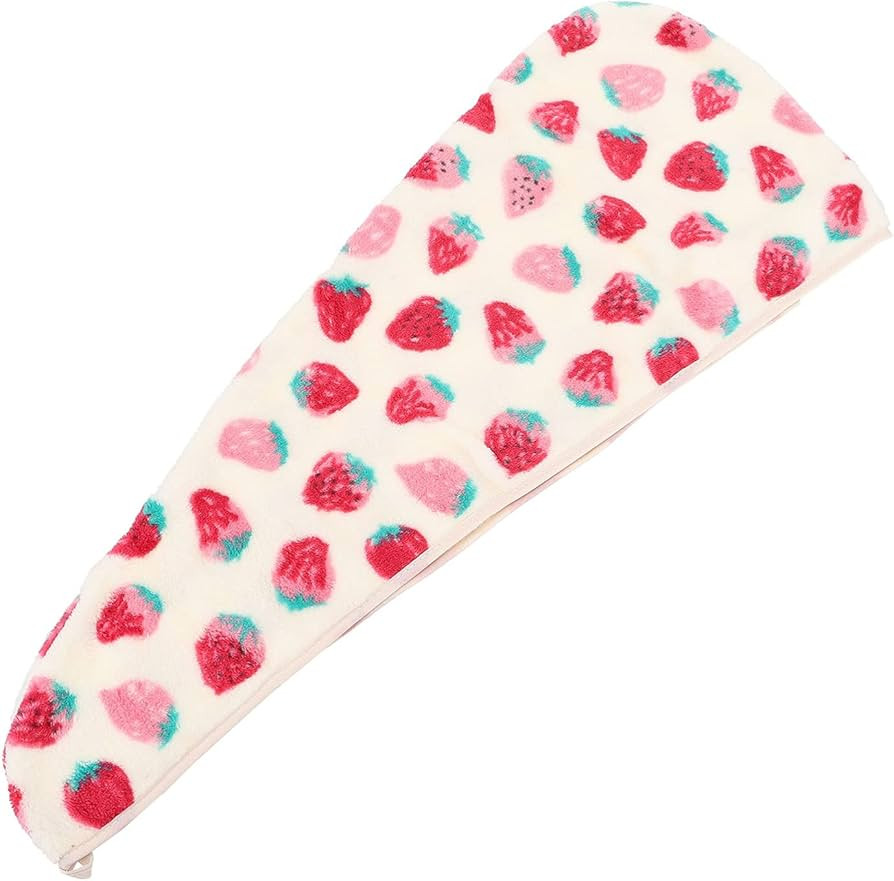 Healifty Hair Towel Wrap Coral Fleece Hair Drying Towels Cute Strawberry Absorbent Bath Hat Girl ... | Amazon (US)