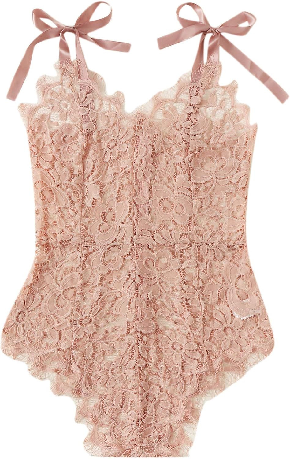 Verdusa Women's Guipure Lace Tie Knot Strap One Piece Lingerie Teddy Bodysuit | Amazon (US)