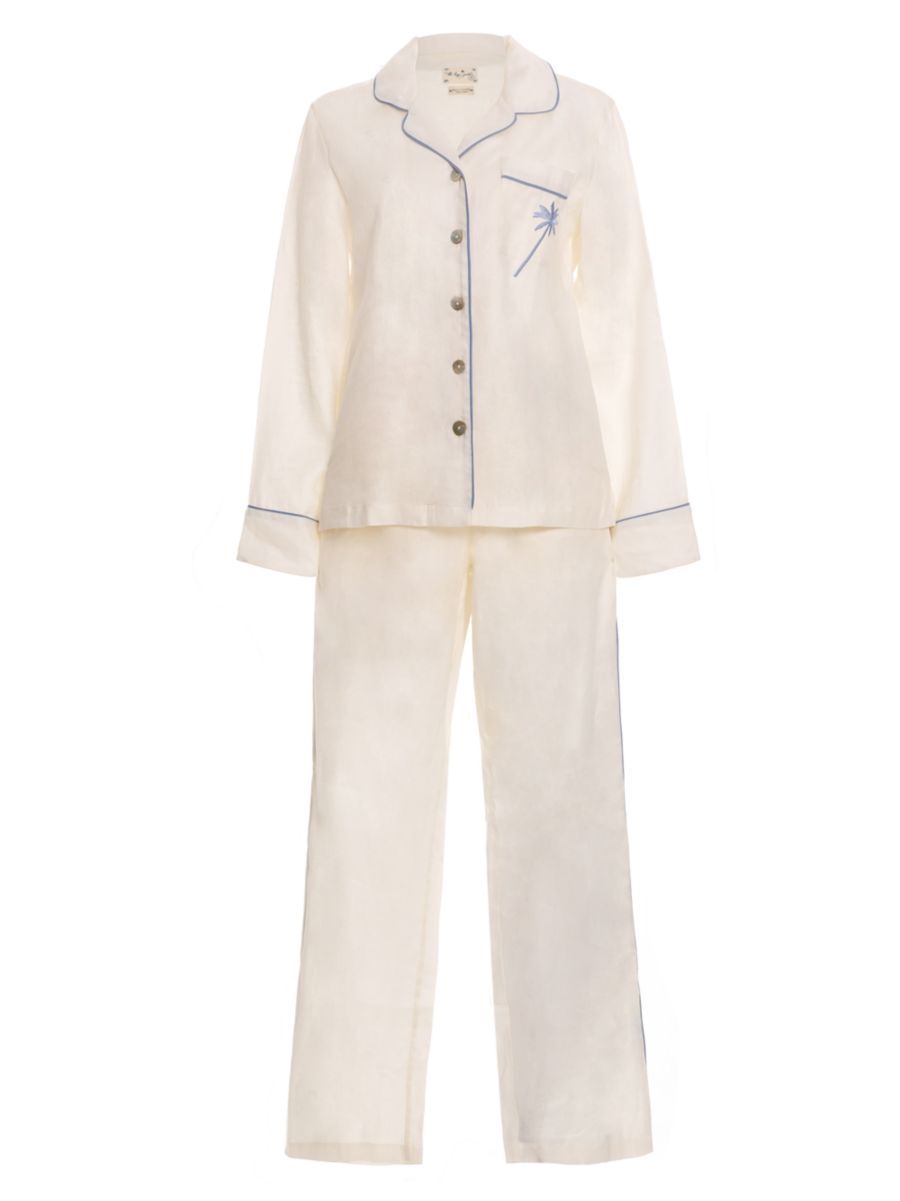 Blue Serenity Emma Linen 2-Piece Pajama Set | Saks Fifth Avenue