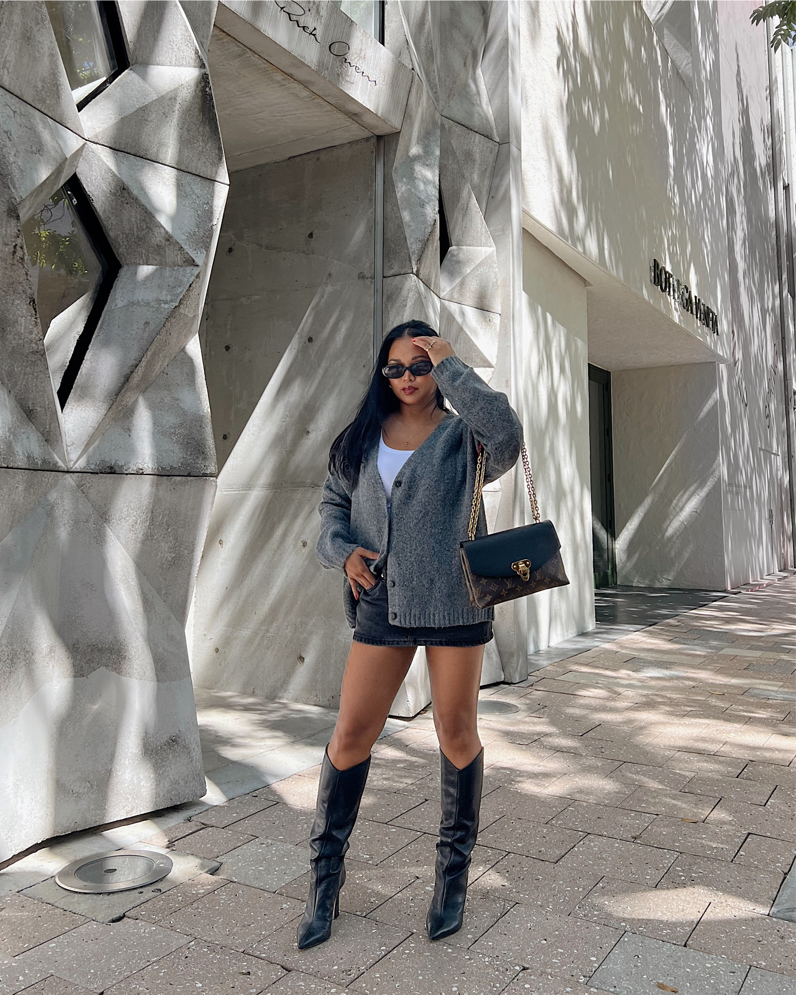 Grey + black fall ootd. Wearing a medium in the cardigan for an oversized fit, and small in black denim mini skort (so comfy). #falloutfitideas 

#LTKSaleAlert #LTKStyleTip #LTKSeasonal