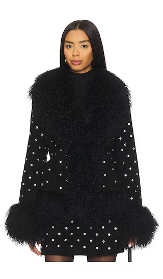 Dorothy Diamante Suede Coat in Black & Crystal Embellishments | Revolve Clothing (Global)