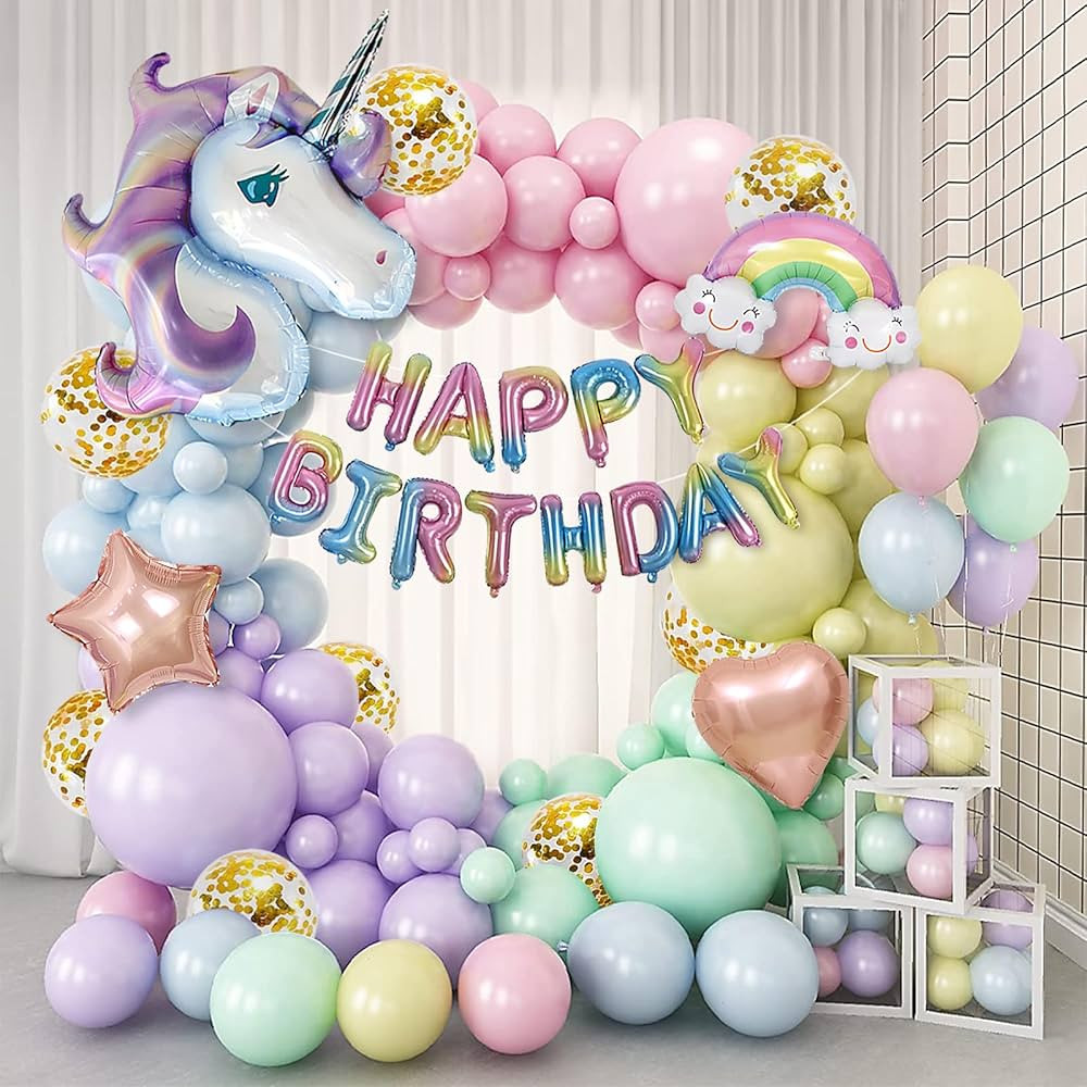 135PCS Unicorn Balloon Garland Arch Kits, Pastel Balloon with Big Foil Unicorn, Rainbow Balloon G... | Amazon (US)