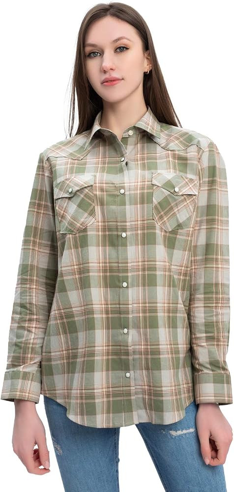 PASHARTUK Western Shirts for Women Cotton Long Sleeve Shirts for Women with Snap Buttons Plaid Sh... | Amazon (US)