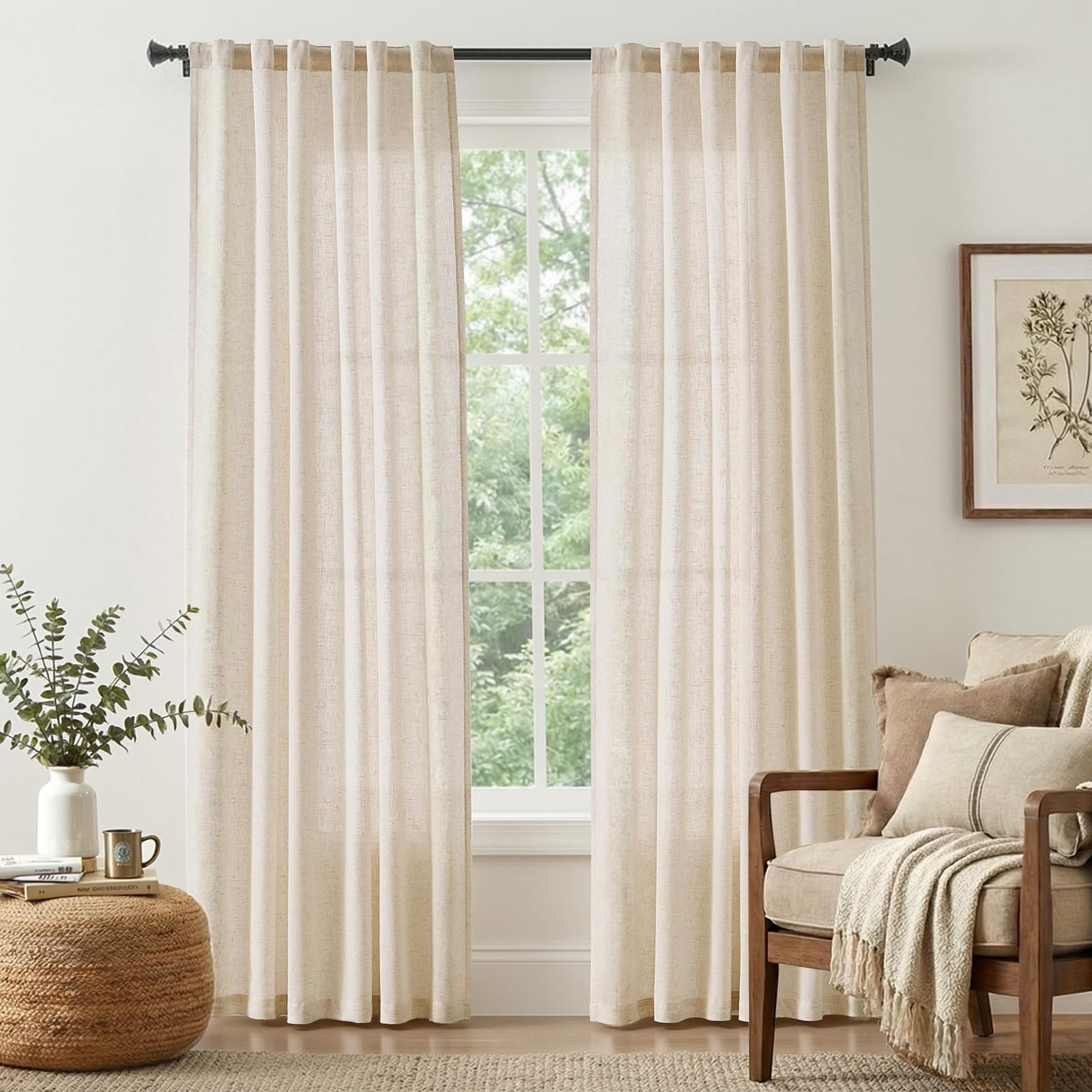 jinchan Beige Linen Blend Curtains 84 Inches Length 2 Panels for Bedroom Living Room, Light Filte... | Amazon (US)