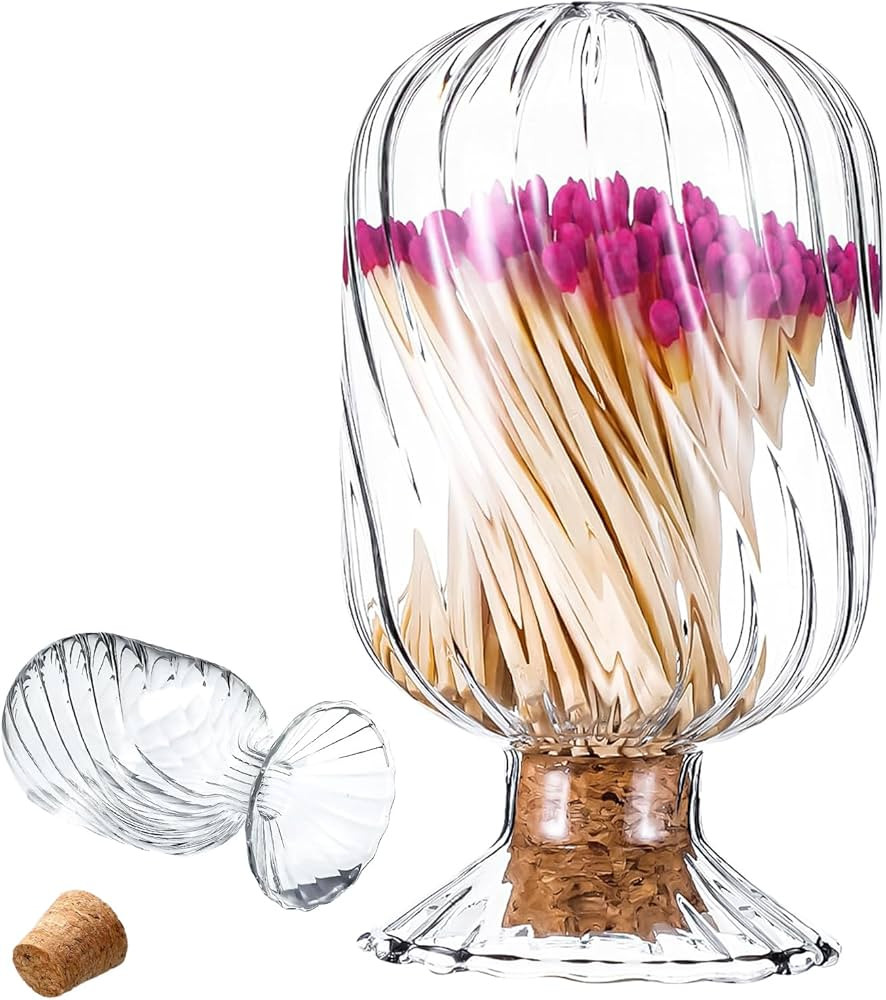 Match Cloche Glass with Striker Helix Shaped Match Holder Decorative Matches with Cork Stopper Ma... | Amazon (US)