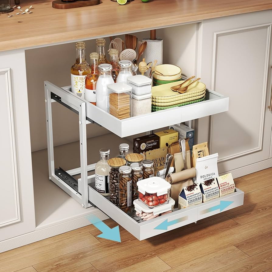 Golener 2-Tier Expandable Pull Out Cabinet Organizer - Slide Out Drawers for Kitchen Cabinets, Ba... | Amazon (US)