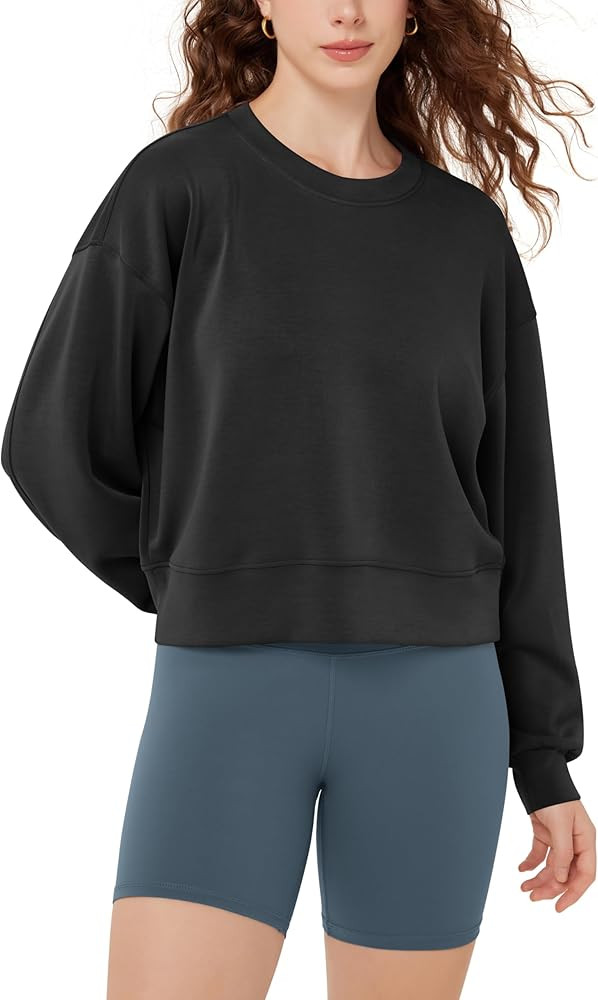 ODODOS Modal Soft Long Sleeve Cropped Sweatshirts for Women Oversized Crew Neck Pullover Crop Top | Amazon (US)