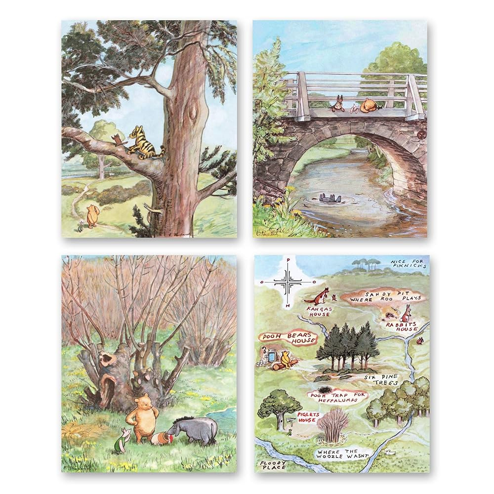 Classic Winnie the Pooh Nursery Wall Art - Vintage Woodland Decor, Baby Boy Shower, Baby Girl Pri... | Amazon (US)