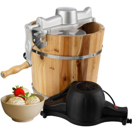 Electric Ice Cream Maker Machine - 4 Quart Old Fashioned Icecream Maker with Hand Crank and Electric Paddle - Pine Wood Bucket Ice Cream Machine for Frozen Yogurt, Gelato, Sorbet by Classic Cuisine | Amazon (US)