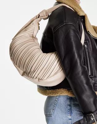 Glamorous pleated sling shoulder bag in taupe | ASOS (Global)