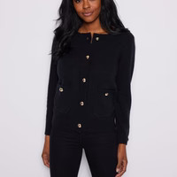 Black Button Front Pocket Cardigan | Sail to Sable