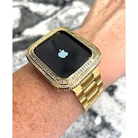 Yellow Gold Stainless Apple Watch Band & Or Lab Diamond Case Bezel Steel 41, 44, 45mm Cover Cases | Etsy (US)