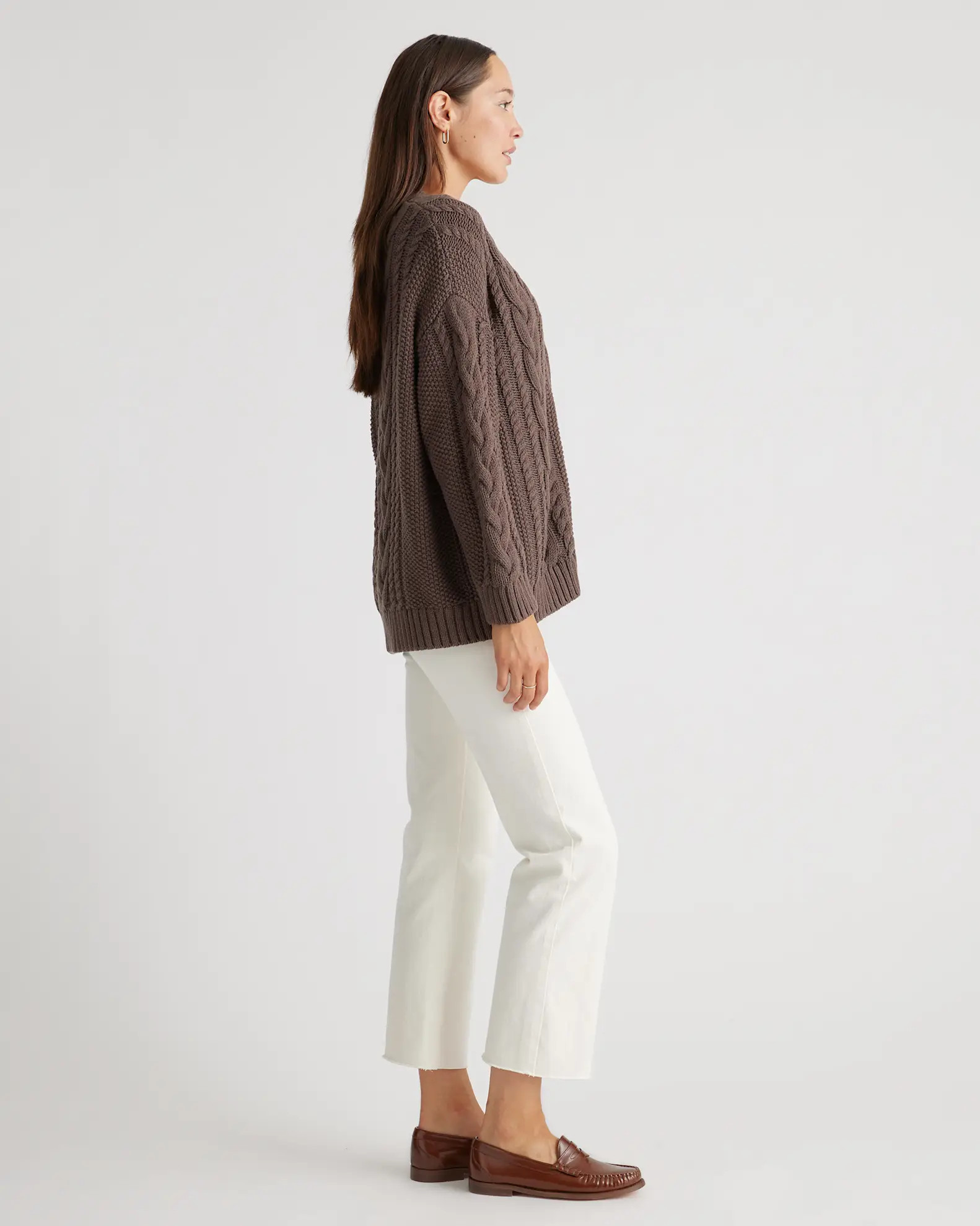 100% Organic Cotton Oversized Cable Cardigan  in Heather Brown | Quince