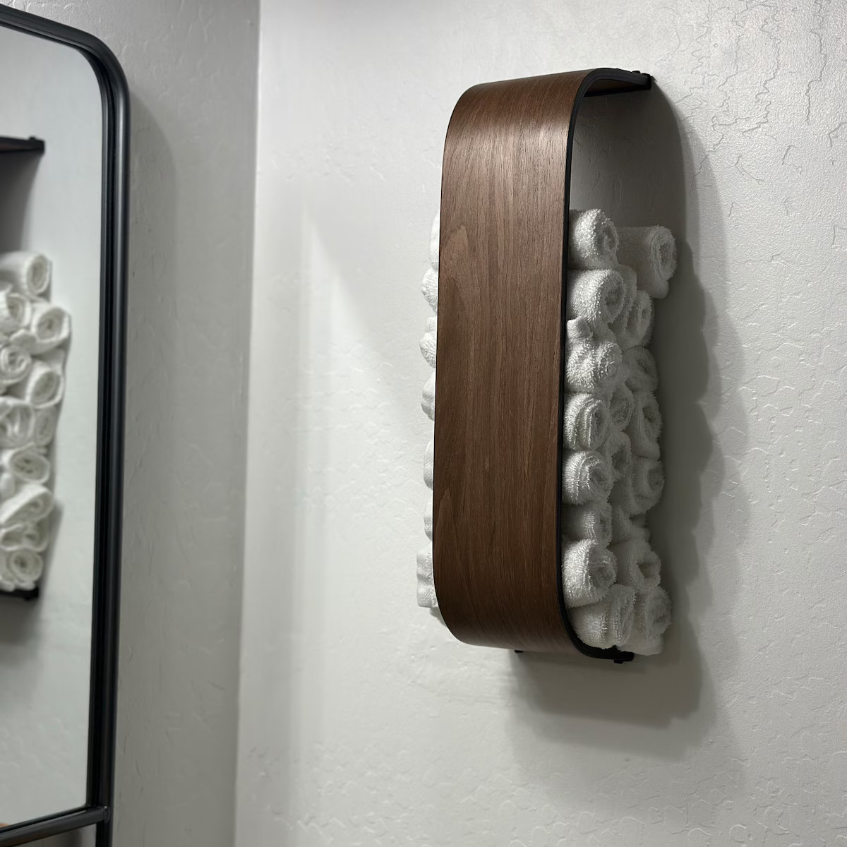 Rolled Towel Holder Wall Mounted, Vertical Oak Wooden Shelf, Walnut Handtowel Storage, Wall Mount... | Etsy (US)