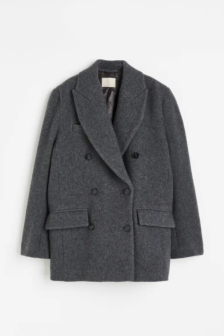 Wool-blend double-breasted jacket - Black - Ladies | H&M GB | H&M (UK, MY, IN, SG, PH, TW, HK)