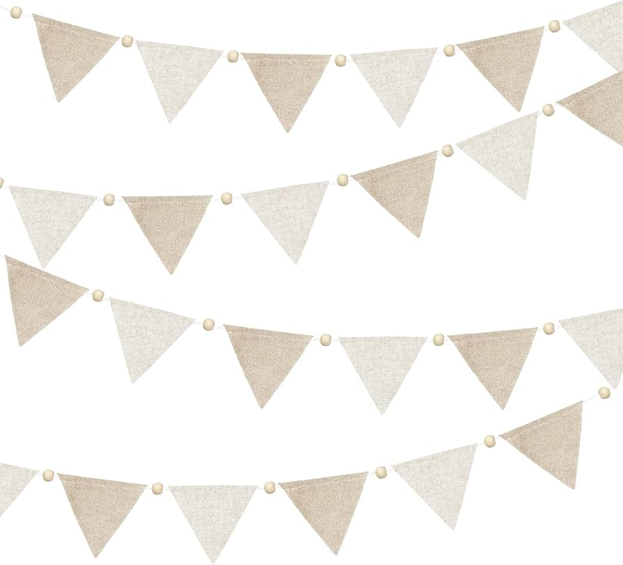 2 Sets of Wooden Beads Burlap Banner 20Pcs Linen Triangle Pennant Flag Nursery Garland Bedroom St... | Amazon (US)