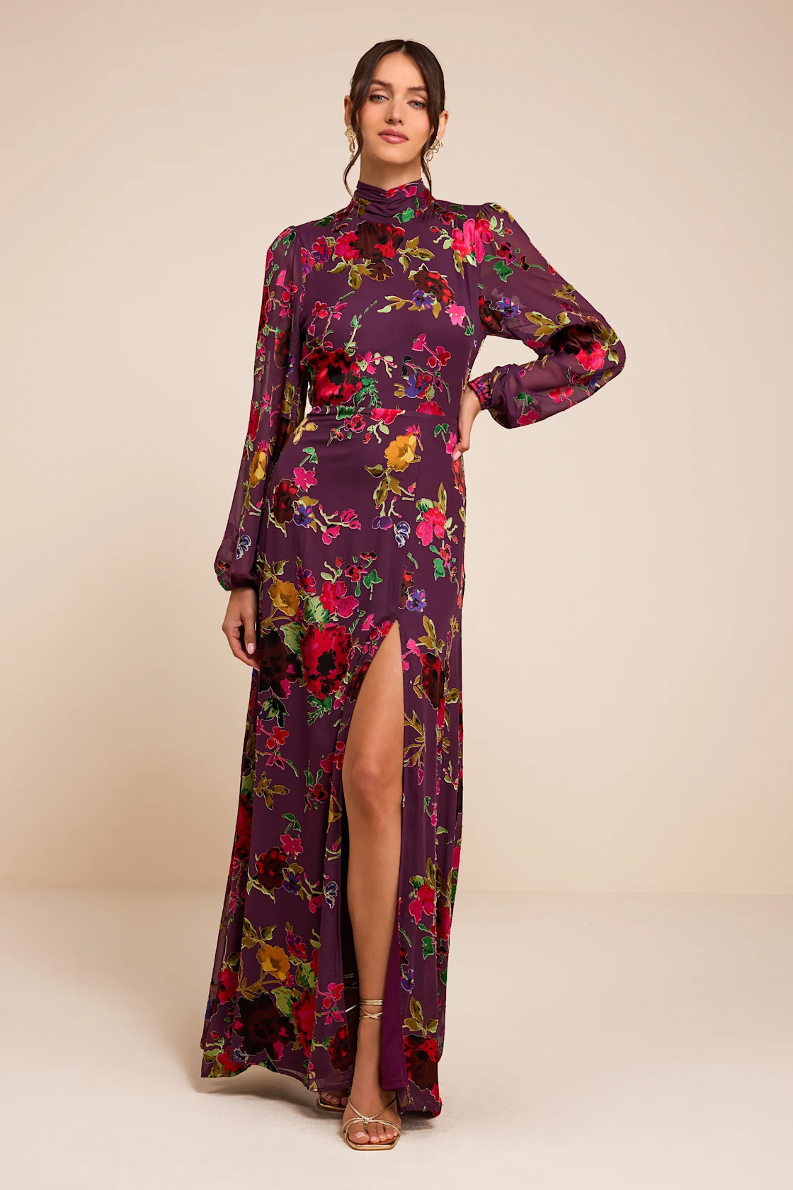 Graceful Arrival Plum Floral Burnout Backless Maxi Dress | Lulus