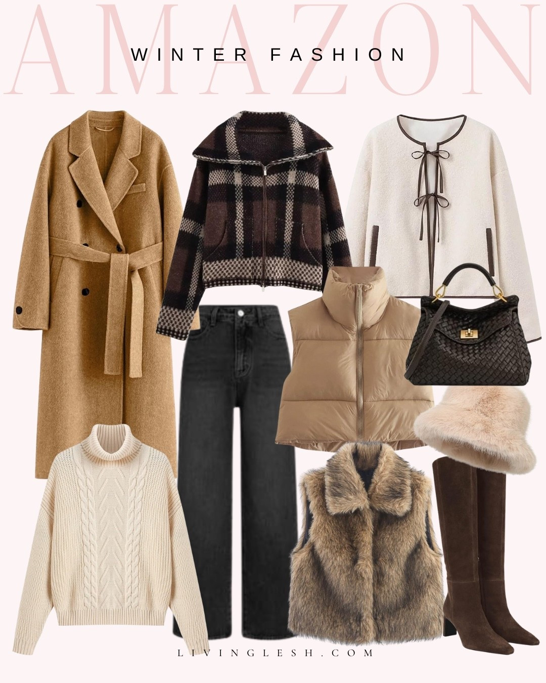 Amazon fashion | Amazon outfit | Winter outfit | Winter coat | Winter fashion | Sweater | Jacket | Purse | Boots | Puffer vest | Fur vest | Turtleneck sweater | Fur hat | Trench coat

#LTKootd #LTKSeasonal #LTKdayinmylife
