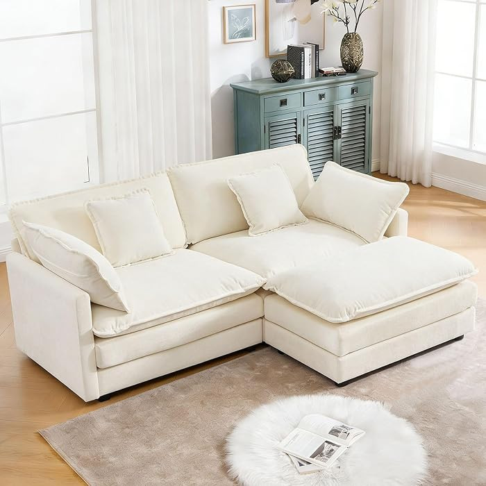 GNIXUU 76.7" Beige L Shaped Comfy Chenille Modular Cloud Sofa, Modern 2 Seater Couch with Movable... | Amazon (US)