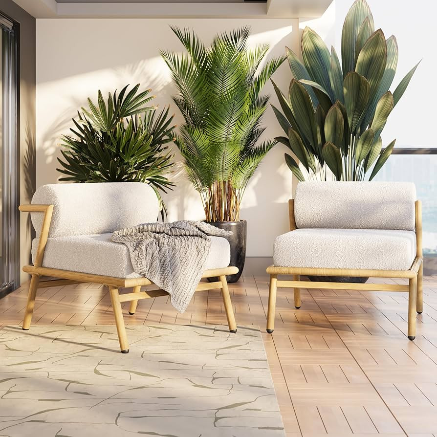 Christopher Knight Home Dessa Patio Accent Chairs Set of 2, Wood-Like Club Chairs, Boucle Lounge ... | Amazon (US)