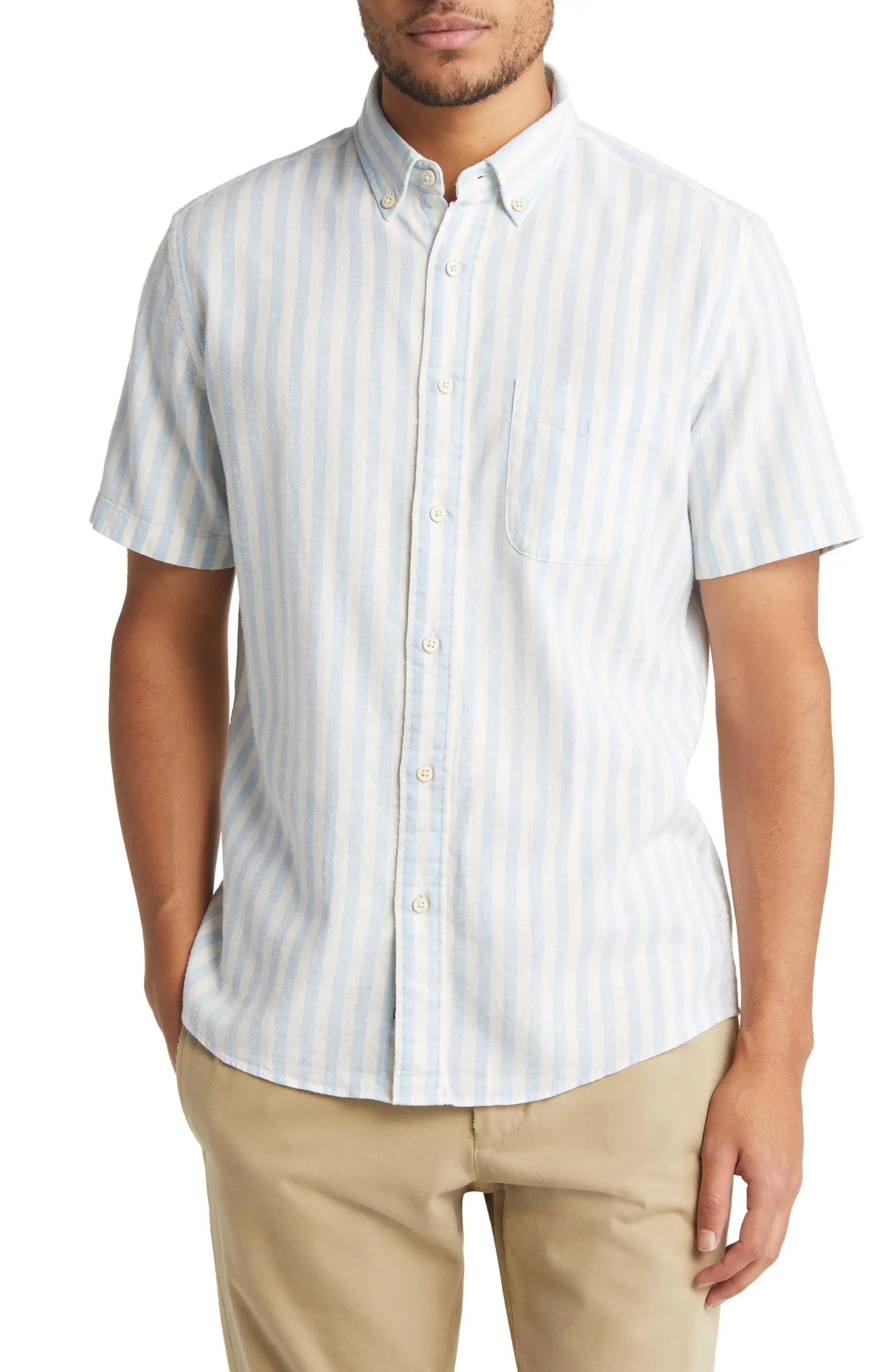 Faherty Breeze Stripe Short Sleeve Hemp Blend Button-Down Shirt | Nordstrom | Nordstrom