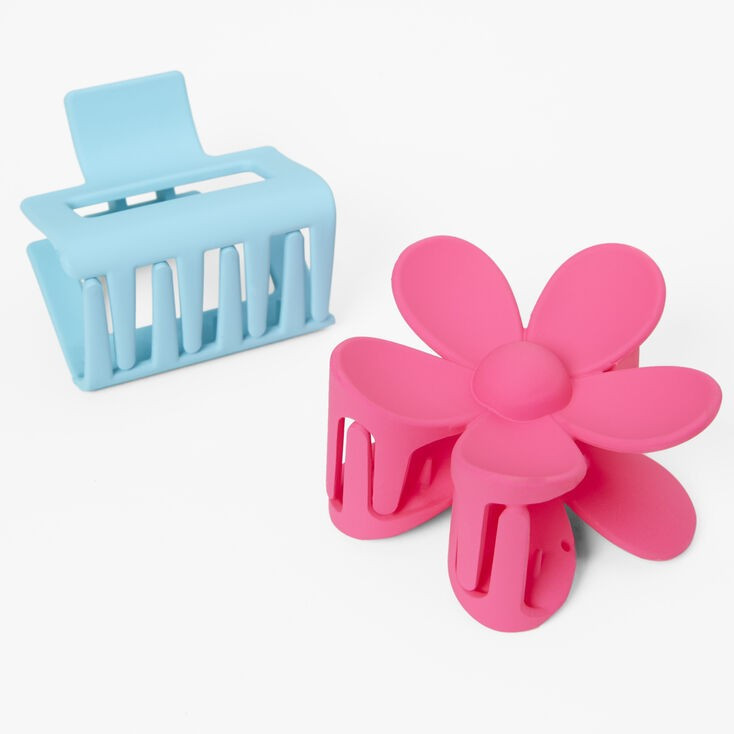 Blue Rectangle & Pink Daisy Hair Claws - 2 Pack | Claire's (US)