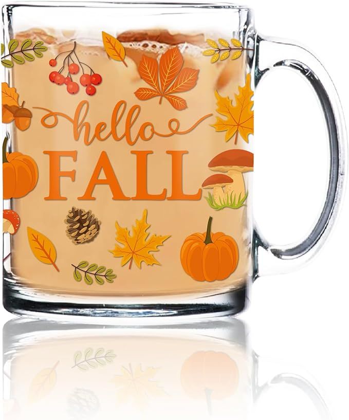 Whaline Fall Glass Coffee Mugs with Handle Pumpkin Maple Leaf Coffee Cups Autumn Harvest Drinking... | Amazon (US)