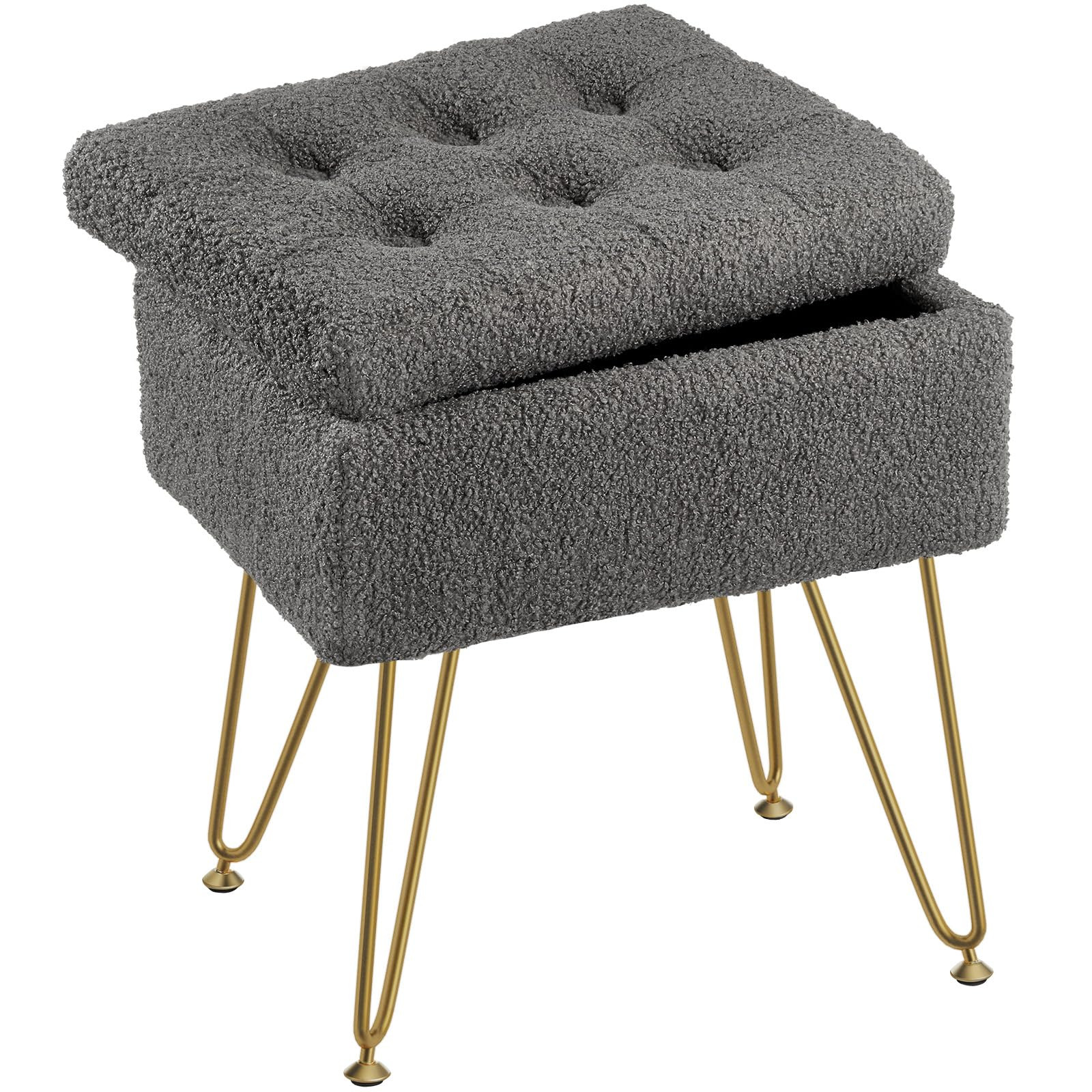 Seventable Vanity Stool Chair with Storage, Teddy Velvet Soft Ottoman, 4 Metal Legs with Anti-Sli... | Amazon (US)