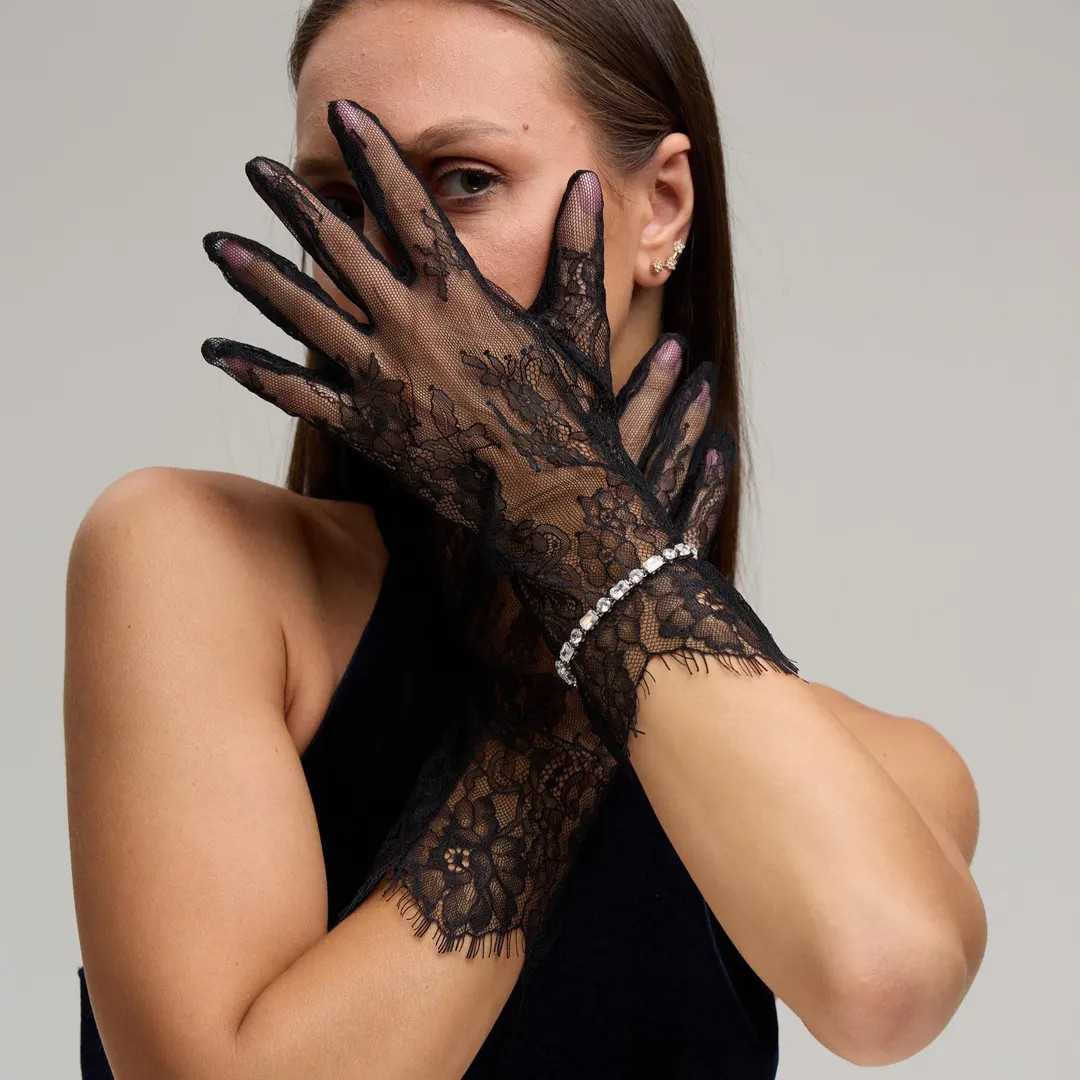 Black Lace Gloves With Eyelash Trim, Elegant Black Lace Gloves, Gothic, Vintage Gloves, Bridal Ac... | Etsy (US)