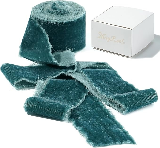 MAYREEL Steel Blue Velvet Ribbon 2 Inch x 3 Yards Frayed Edge Silk Velvet Ribbon Hand Torn Blue R... | Amazon (US)